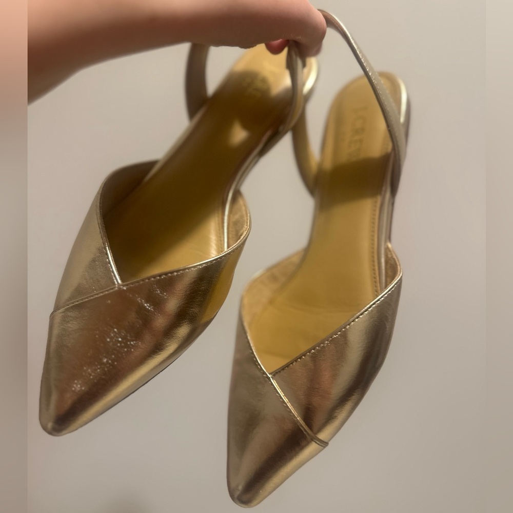 WORN ONCE J. Crew gold reflective slingbacks, size 8
